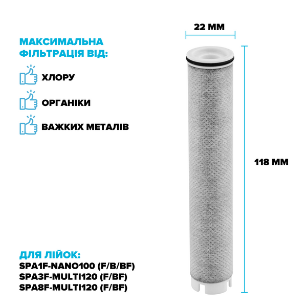 Набір з 6-ти фільтрів в ручку душової лійки DROP FILTER-STICK-CARBON вугільний - очищує від механічних домішок, хлору, органіки, важких металів 308153 фото
